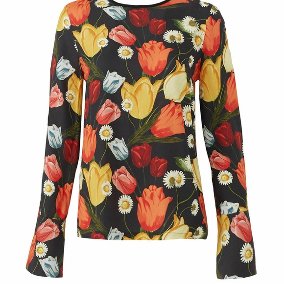 Mother of Pearl Black Crewneck Floral Silk Top - Picture 2 of 5